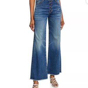 Veronica Beard Kirra Flood-Length Fringe Jeans in Cadet Size 32 Exposed Button